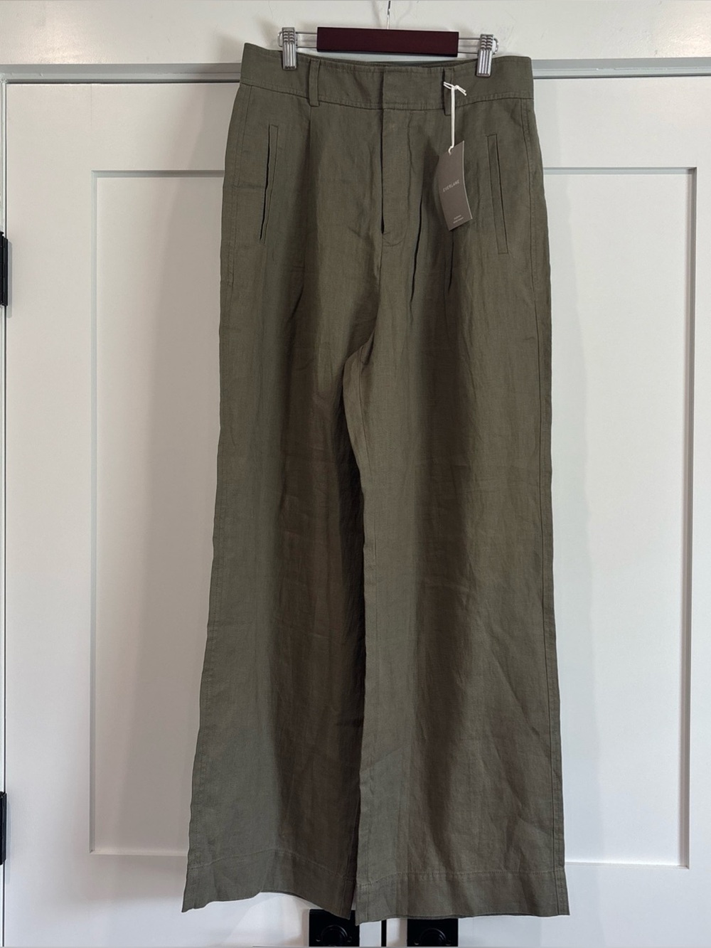NWT Everlane Women's The Linen Way-High Drape Pant in Khaki Green Size 6